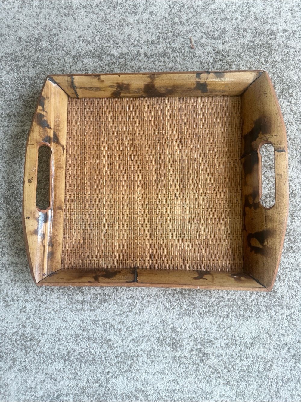 VINTAGE BAMBOO RATTAN SERVING TRAY